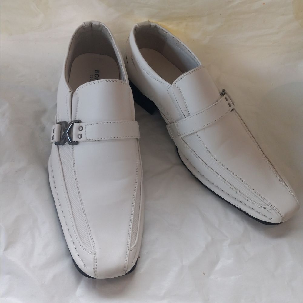 Bonafini Men's Dress Derbi Slip-On White with Metal Accent Size 5.5